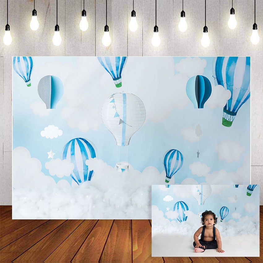 Circle Hot Air Ballon And Cloud Birthday Backdrop main image 0