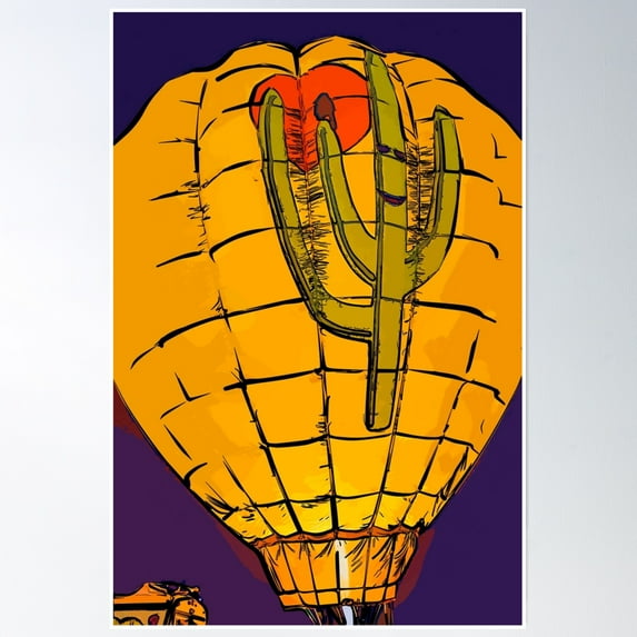 Hot Air Balloon Cactus Night Glow Poster Wall Art, Modern Wall Decor, 8x12 UNFRAMED
