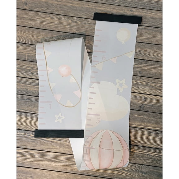 Hot Air Balloon Canvas Growth Chart for Wall Nursery Decor - Ready to Hang Kids Height Wall Chart - Growing Chart For Wall - Kids Growth Chart Wall Hanging - Kids Measuring Chart For Wall, Black Wood