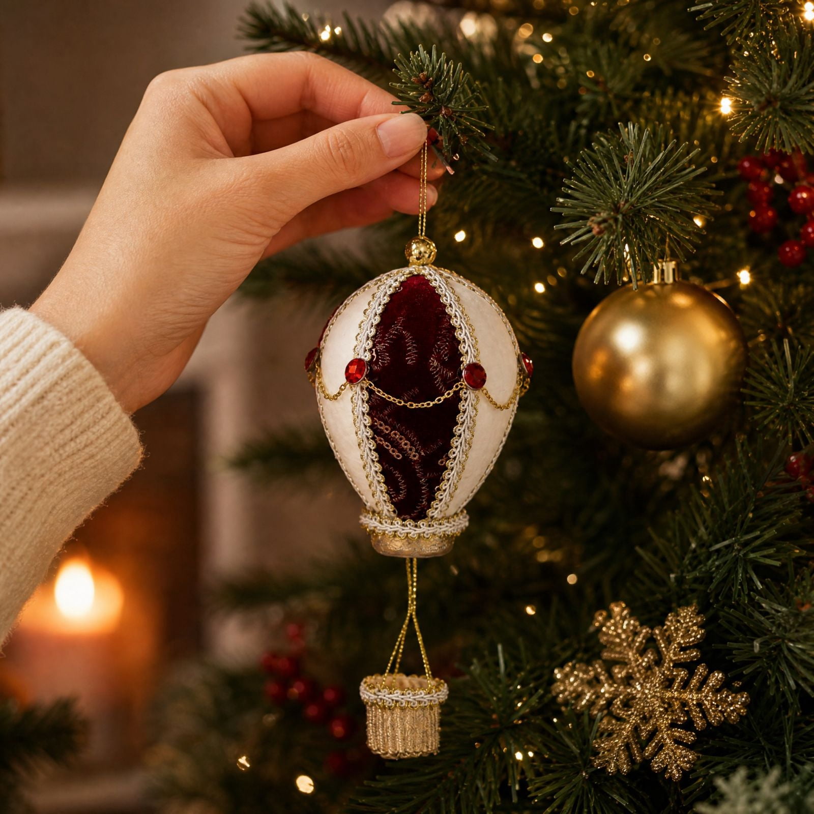 Hot Air Balloon Christmas Ornament with Red and White Vintage Design ...