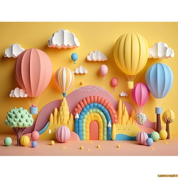 Hot Air Balloon Dinosaurs Abstract Photography Backdrop Banner Birthday Party ration Seashell Mermaid Background ZI-02
