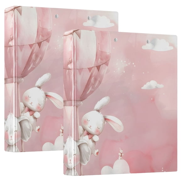 Hot Air Balloon Elephant Rabbit 3 Ring Binders 1.5 inch Hardcover File Folders with Interior Pockets A4 Size Organizer for School Office Hospital Set of 2