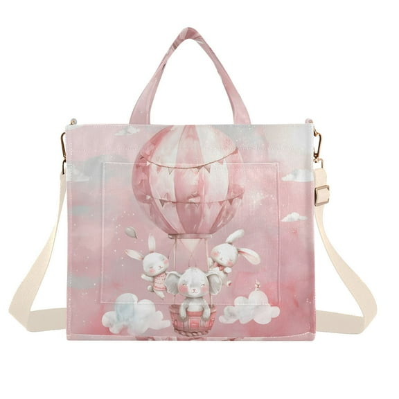 Hot Air Balloon Elephant Rabbit Corduroy Tote Bag Handbag Large Messenger Bag Shoulder Crossbody Zipper Bag Purse