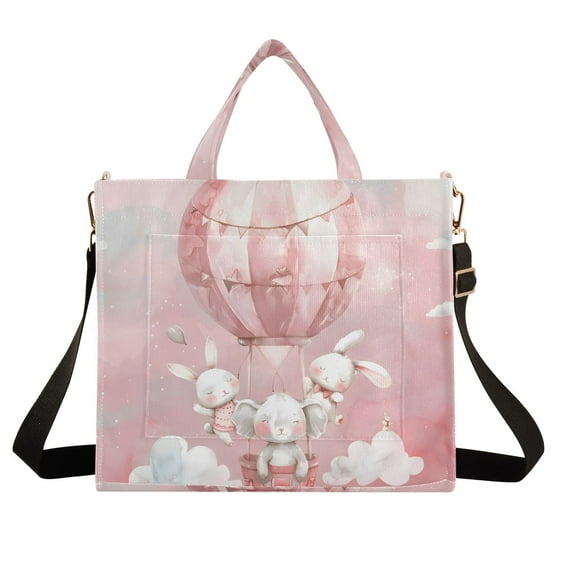 Hot Air Balloon Elephant Rabbit Corduroy Tote Bag Handbag Large Messenger Bag Shoulder Crossbody Zipper Bag Purse