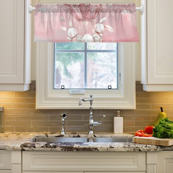 Hot Air Balloon Elephant Rabbit Curtain Valances Farmhouse Design Window Treatment Decor Blackout Rod Pocket for Windows Living Room Kitchen 54" x 18"