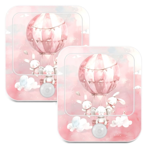 Hot Air Balloon Elephant Rabbit Night Lights Plug into Wall LED with Auto Light Sensor Warm Light for Kids Hallway Bedroom Living Room Kitchen Bathroom Set of 2