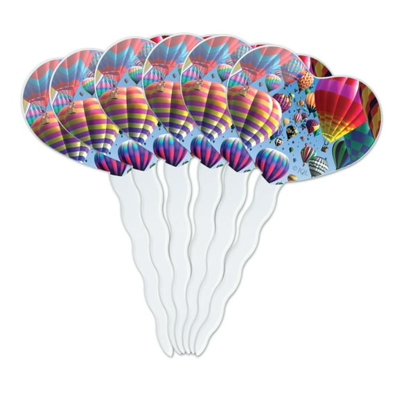 Hot Air Balloon Festival Up in the Air Heart Love Cupcake Picks Toppers Decoration Set of 6