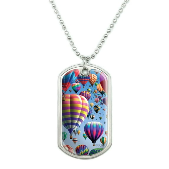 Hot Air Balloon Festival Up in the Air Military Dog Tag Pendant Necklace with Chain