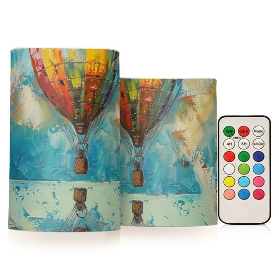 Hot Air Balloon Flameless CandlesLED Lights Battery Operated Candles with Remote and Timers Flicker Lights Votive Set of 2
