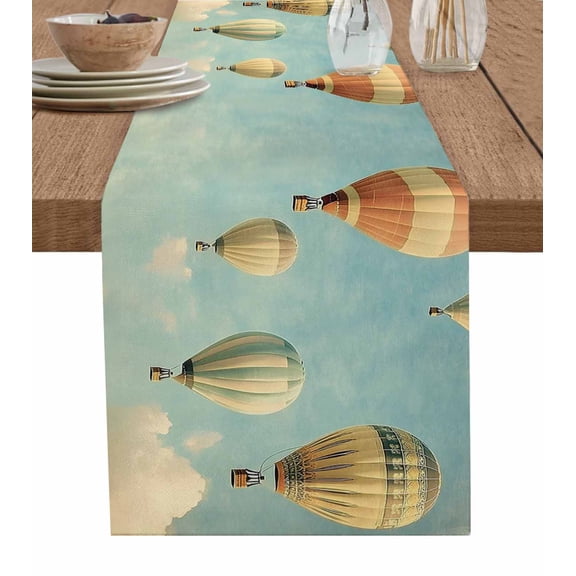 Hot Air Balloon Flying Table Runner 36 Inches, Vintage Balloon Sky Floating Bed Runner Dresser Scarves Tabletop for Indoor Outdoor Parties/Ceremony/Banquet, 13"x 36"