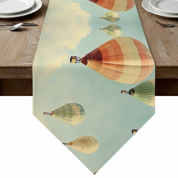 Hot Air Balloon Flying Table Runner Linen Burlap Table Runner 36 Inches Small Vintage Modern Balloon Dresser Scarves for Kitchen Island Coffee Dining Room Party Wedding Banquet Holiday Decor 13"x36"