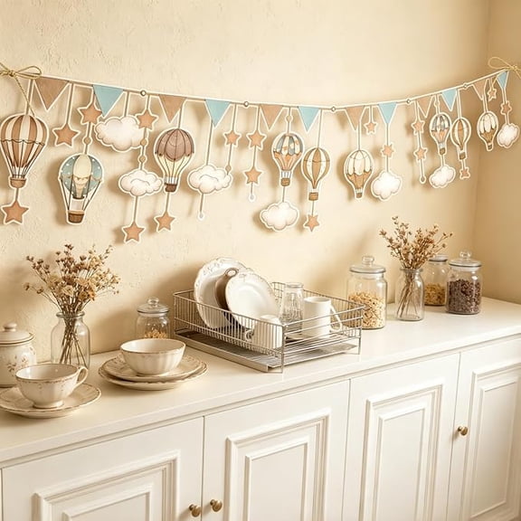 Hot Air Balloon Garland, Clouds Stars Hanging, Baby Shower Decor