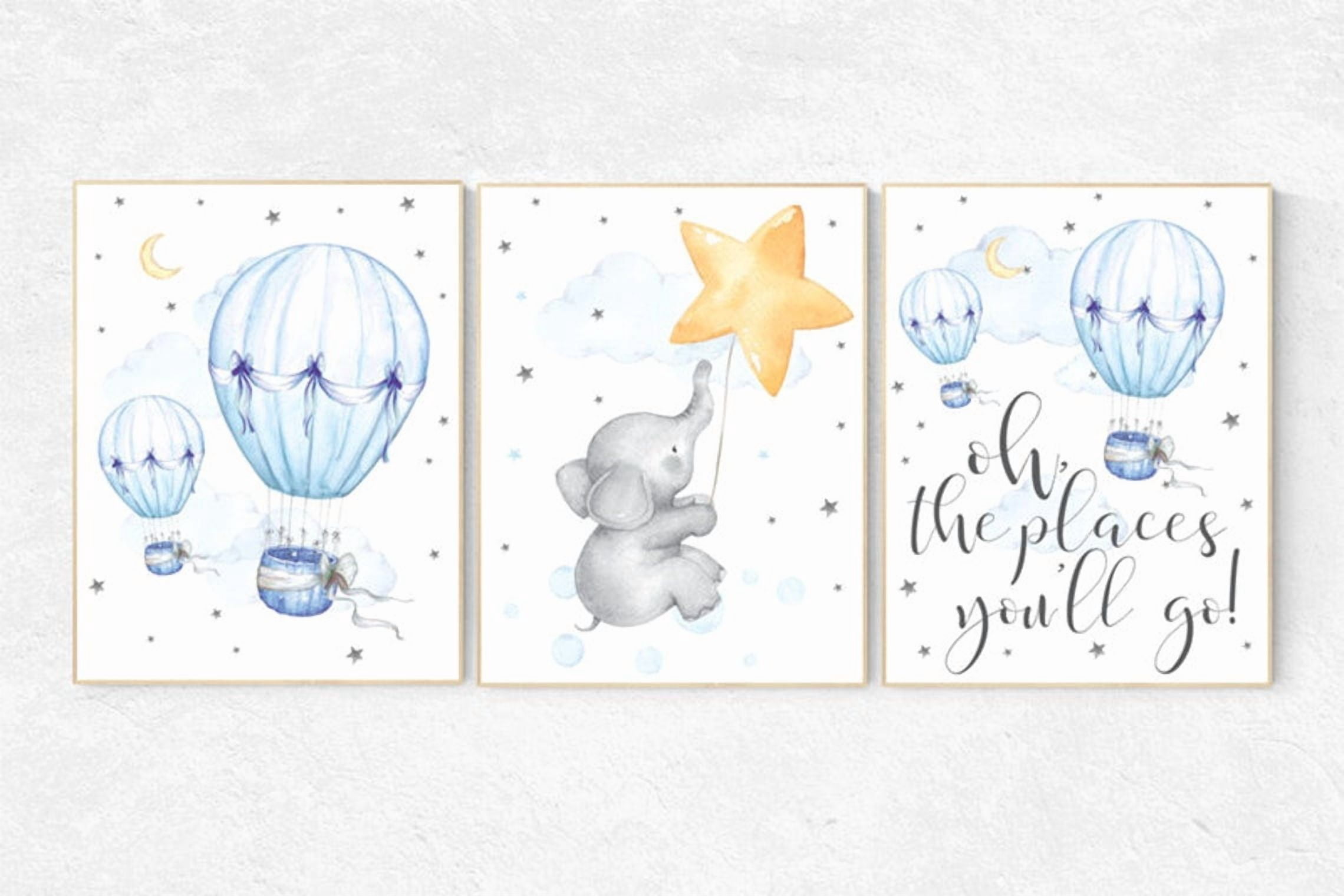 Hot Air Balloon Gender Neutral Baby Wall Art Prints, Nursery And ...