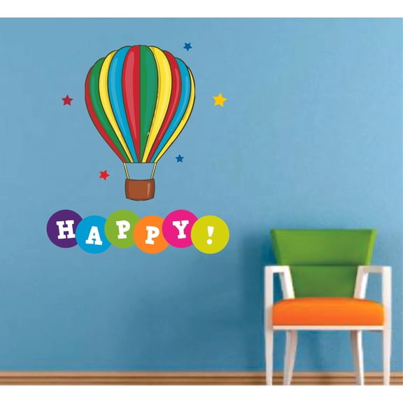 Hot Air Balloon Happy Quote Cartoon Customized Wall Decal - Custom Vinyl Wall Art - Personalized Name - Baby Girls Boys Kids Bedroom Wall Decal Room Decor Wall Stickers Decoration Size (10x8 inch)