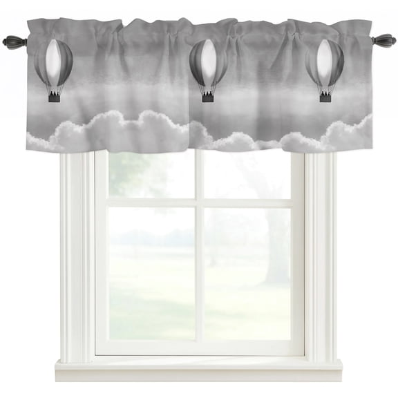 Hot Air Balloon Kitchen Valances for Windows, Vintage Grey Sky Clouds Minimalist Bathroom Window Valances 42x12 Inch Rod Pocket Window Treatments Valance Curtains for Living Room Bedroom Decor