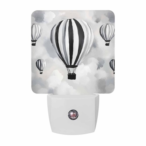 Hot Air Balloon LED Night Light, Modern Black White Striped Balloon Cloud Sky Night Lights plug into Wall with Smart Sensor Dusk to Dawn Sensor for Nursery Bedroom 2.95x4.5in