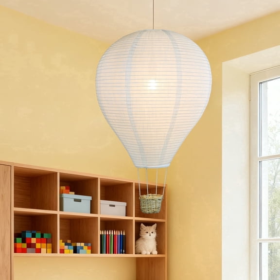 Hot Air Balloon Lampshade Hanging Decorative Shade, Faux Linen Fabric Balloon Pendant Light Shade for Nursery Kids Room Bedroom Home Decor (No Bulb Included)