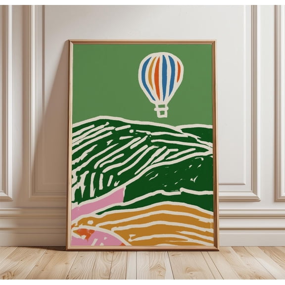 Hot Air Balloon Landscape Poster Minimal Travel Wall Art
