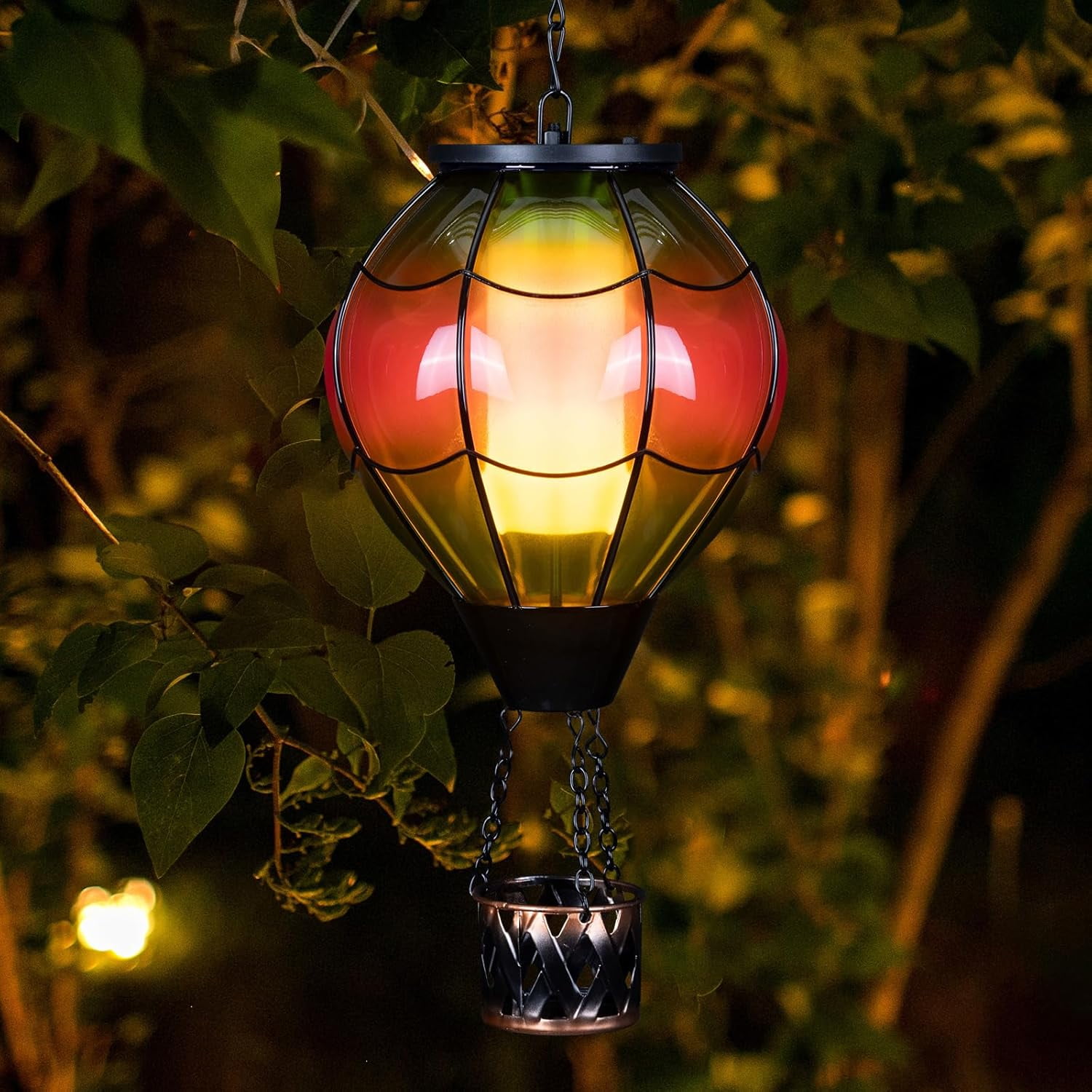 Solar Hot Air Balloon Lantern With Flame, Cardinal Glass Solar Hanging Lights Outdoor Yard Patio Farmhouse Decoration, Cardinal Gifts For Women Grandma Mom(2 Pack - View #8
