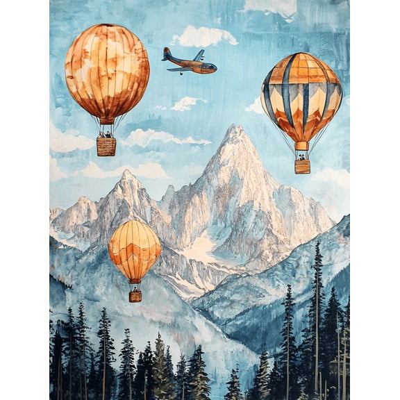 Hot Air Balloon Mountain Landscape Canvas Print/Decorative Painting Suitable for Living Room Bedroom Office Hotel and Restaurant Decoration.