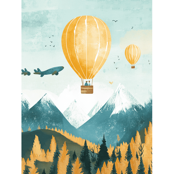 Hot Air Balloon Mountain Landscape Canvas Wall Art Perfect for Living Room Bedroom Office Dining Room and Hallway Decoration.