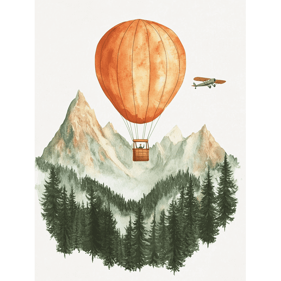 Hot Air Balloon Mountain Landscape Wall Art/Canvas Print Suitable for Living Room Bedroom Office Bathroom and Hallway Decoration.