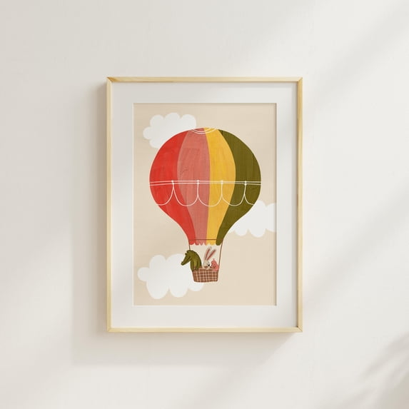 Hot Air Balloon Nursery Crocodile Rabbit And Bird Animal Art Poster ...