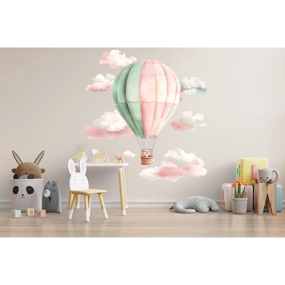 Hot Air Balloon Nursery Wall Decal Pastel Kids Room Wall Art Gender Neutral Baby Room Vinyl Decor
