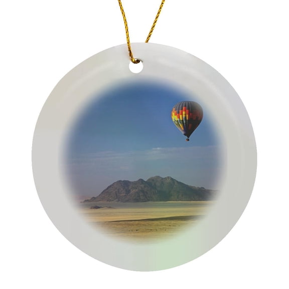 3drose, Hot Air Balloon over Namib Desert, Near Sesriem, Namibia, Africa., Circle Porcelain Ornament