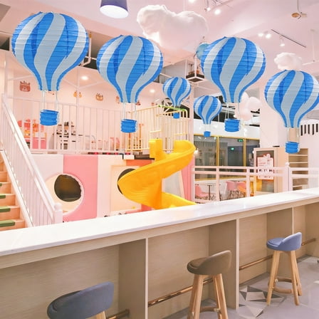 Hot Air Balloon Paper Lantern, Pre-Assembled Hanging Decor for Birthday Wedding Shower Party Christmas Home Decoration(Blue)