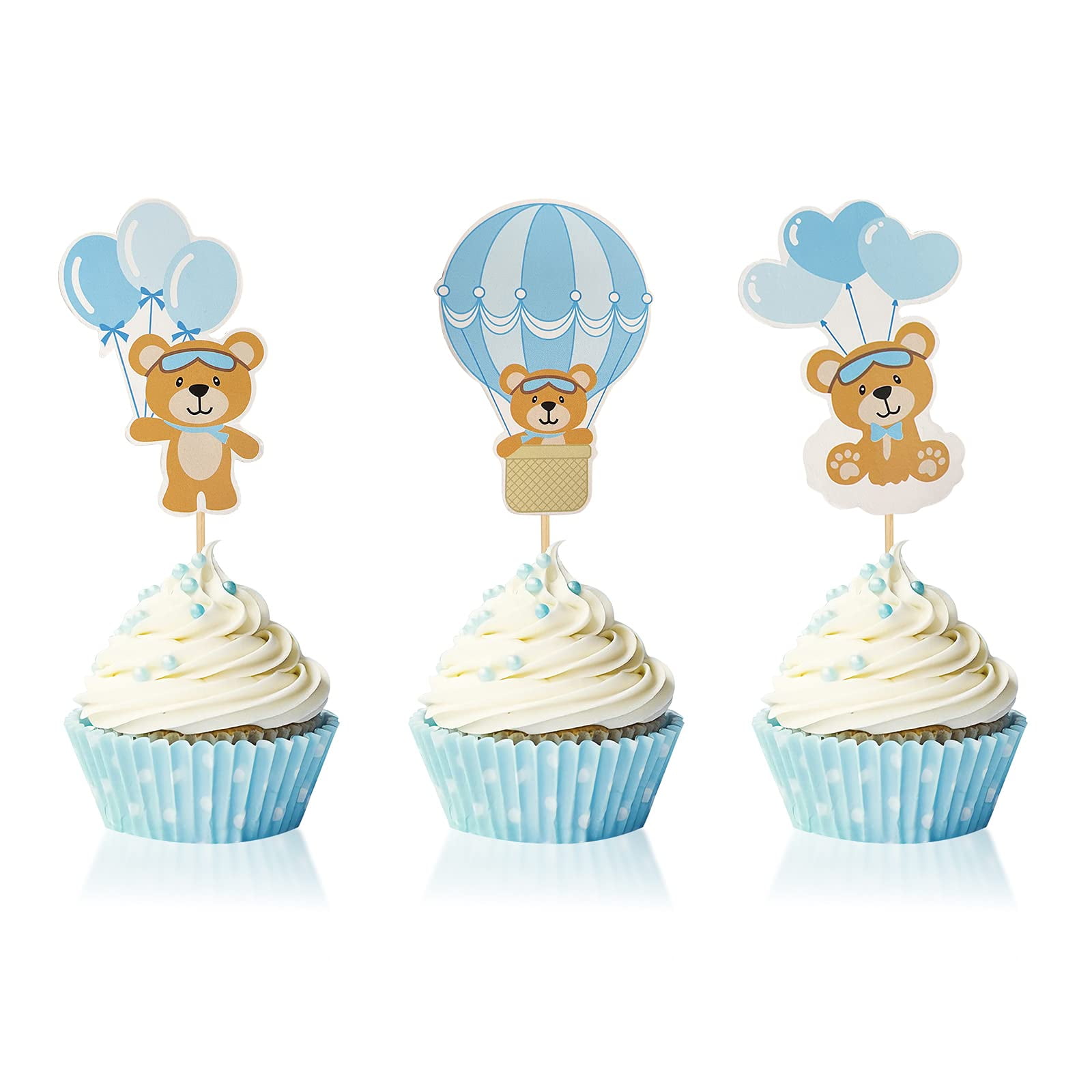 Hot Air Balloon Pilot Bear Cupcake Cake Toppers Aviator Fly Baby Shower