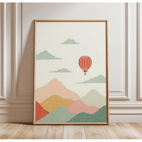 Hot Air Balloon Poster Colorful Landscape Wall Art Modern Nature Print 1