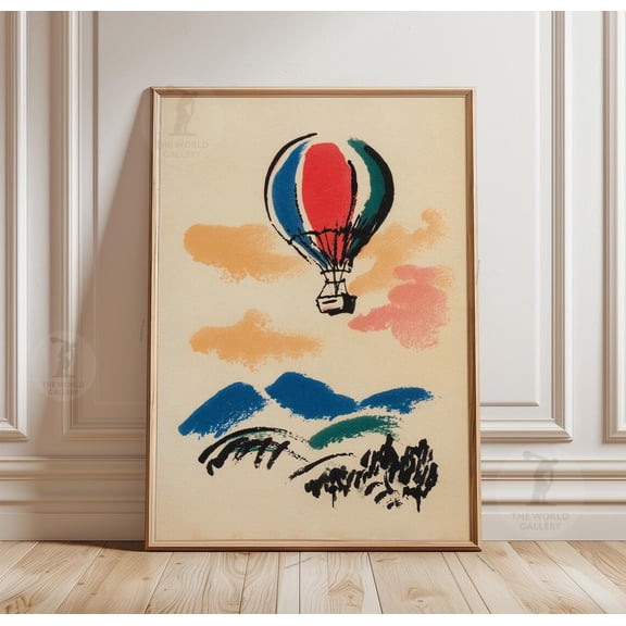 Hot Air Balloon Poster Wall Art Scenic Landscape Nursery Adventure, Unframed Poster