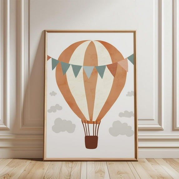 Hot Air Balloon Print, Vintage Nursery Decor, Travel Wall Art, Boys Girls Room Decor, Kids Room Decor, Wall Art, Modern Wall Decor, 16x24 UNFRAMED