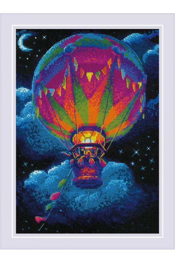 RIOLIS - Hot Air Balloon 2290, Cross Stitch Kits 8"x11, Cross Stitch Kits for Beginners & Advanced, Crossstitching Kit Adult, Embroidery Counted Stitching Kit