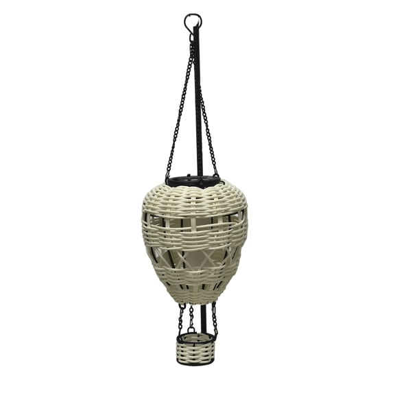 Hot Air Balloon Shape Solar Lantern, Hanging Outdoor Garden Decoration for Yard, Patio, Porch, and Backyard Landscaping 6x19 Inch Beige