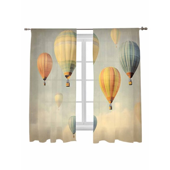 Hot Air Balloon Sheer Curtains 63 Inch Long 2 Panels, Sky Clouds Vintage Gradient Light Filtering Rod Pocket Semi Sheer Curtains, Sheer Voile Drapes for Living Room Bedroom, 52"x63"