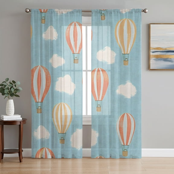 Hot Air Balloon Sheer Curtains 84 Inches Long, Vintage Sky Clouds Rustic Pastoral Light Filtering Window Curtains for Living Room/Bedroom, Rod Pocket Voile Sheer Curtain Drapes, 52"W x 84"L, 2 Panels