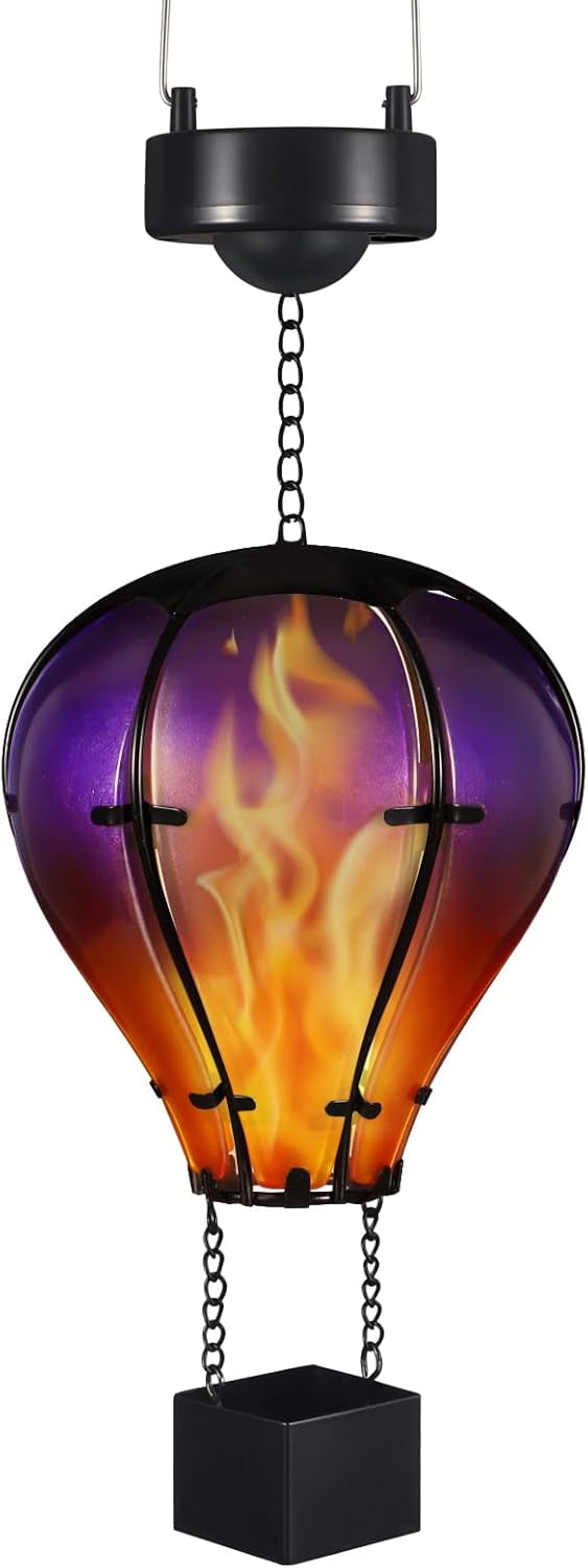 Solar Hot Air Balloon Lantern, DELESYS Hanging Outdoor Waterproof Lantern Flickering Flame Solar American Flag Lights Outdoor Yard Decoration Air Ball