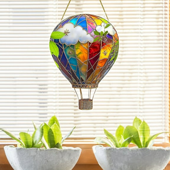 Hot Air Balloon Solar Lantern with Flickering Flame Light Outdoor Solar Hanging Lights - Acrylic Waterproof for Garden Yard Farmhouse Patio Pathway Christmas Decoration