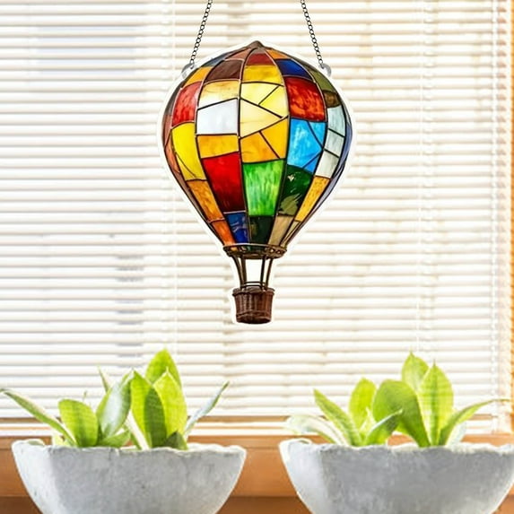 Hot Air Balloon Solar Lantern with Flickering Flame Light Outdoor Solar Hanging Lights - Acrylic Waterproof for Garden Yard Farmhouse Patio Pathway Christmas Decoration