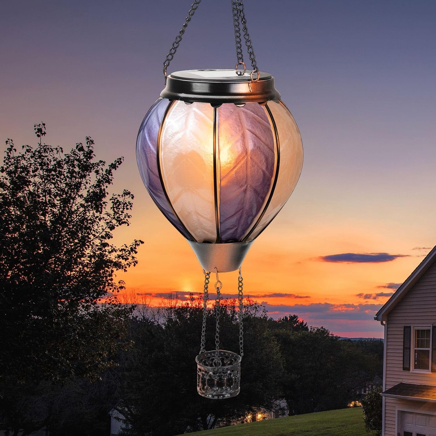 VEWOSTAR Solar Lanterns Hot Air Balloon Solar Lantern with Flickering Flame Hanging