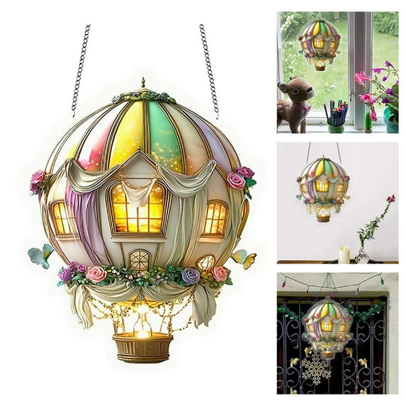 Hot Air Balloon Solar Lantern with Flickering Flame Light, Solar Hot Air Balloon Model, Hanging Colorful Castle Decor, for Garden Yard Farmhouse Patio Pathway Decoration