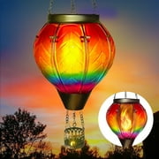Hot Air Balloon Solar Lantern with Flickering Flame Lights，Hanging Solar Lanterns Outdoor Lights ，Waterproof Lanterns Garden Patio Yard Party Decor (Colorful)