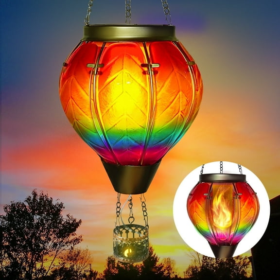 Hot Air Balloon Solar Lantern with Flickering Flame Lights,Hanging Solar Lanterns Outdoor Lights ,Waterproof Lanterns Garden Patio Yard Party Decor (Colorful)