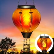 Hot Air Balloon Solar Lantern with Flickering Flame Lights，Hanging Solar Lanterns Outdoor Lights ，Waterproof Lanterns Garden Patio Yard Party Decor (Yellow)