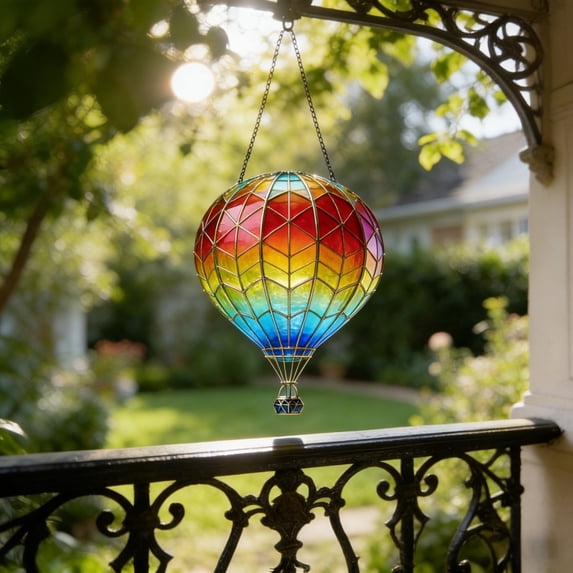 Hot Air Balloon Solar Lantern Hanging Flickering Flame Outdoor Light Waterproof Acrylic Garden Yard Patio Decor Colorful Lamp for Trees Farmhouse Outdoor Decoration