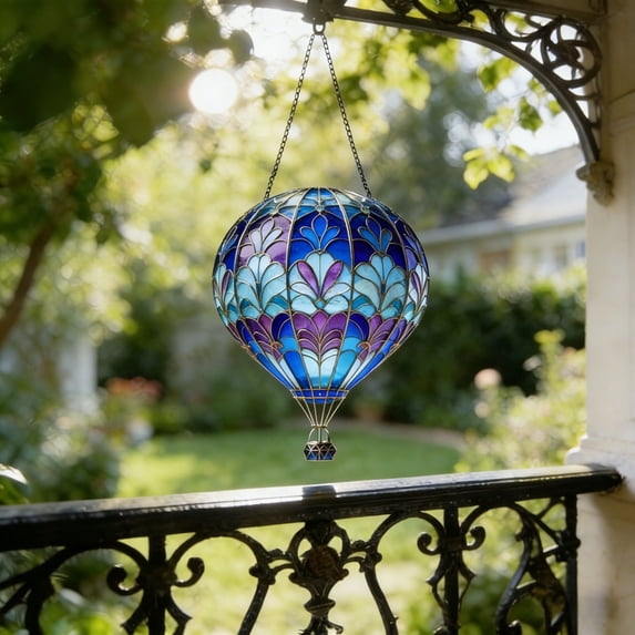Hot Air Balloon Solar Lantern Hanging Flickering Flame Outdoor Light Waterproof Acrylic Garden Yard Patio Decor Colorful Lamp for Trees Farmhouse Outdoor Decoration