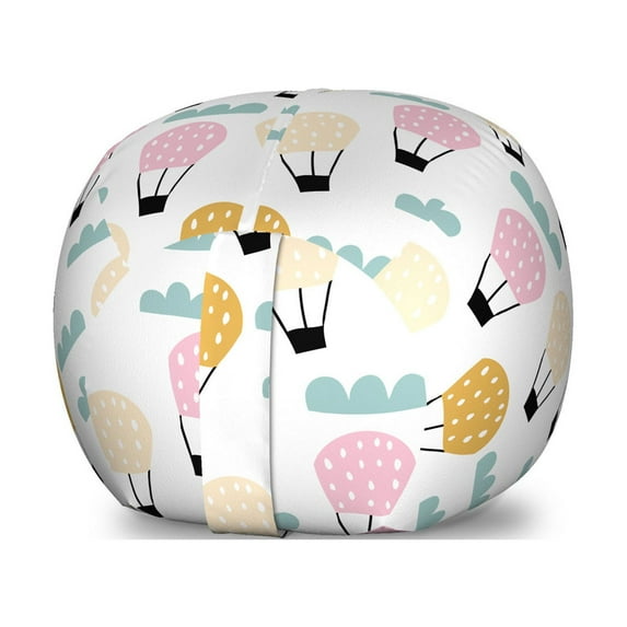 Hot Air Balloon Storage Toy Bag Chair, Repeating Balloon Cartoon Vehicle in the Air Travel Illustration, Stuffed Animal Organizer Washable Bag, Large Size, White Multicolor, by Ambesonne
