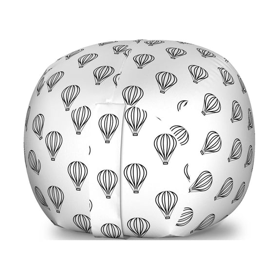 Hot Air Balloon Storage Toy Bag Chair, Repetitive Monochrome Flying Vehicles Adventure Travel Time Print, Stuffed Animal Organizer Washable Bag, Large Size, Charcoal Grey White, by Ambesonne